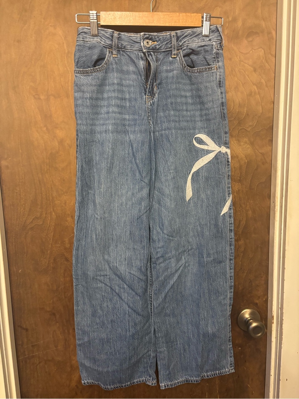 abercrombie kids Light Blue Wide-Leg Jeans with White Bow Accent